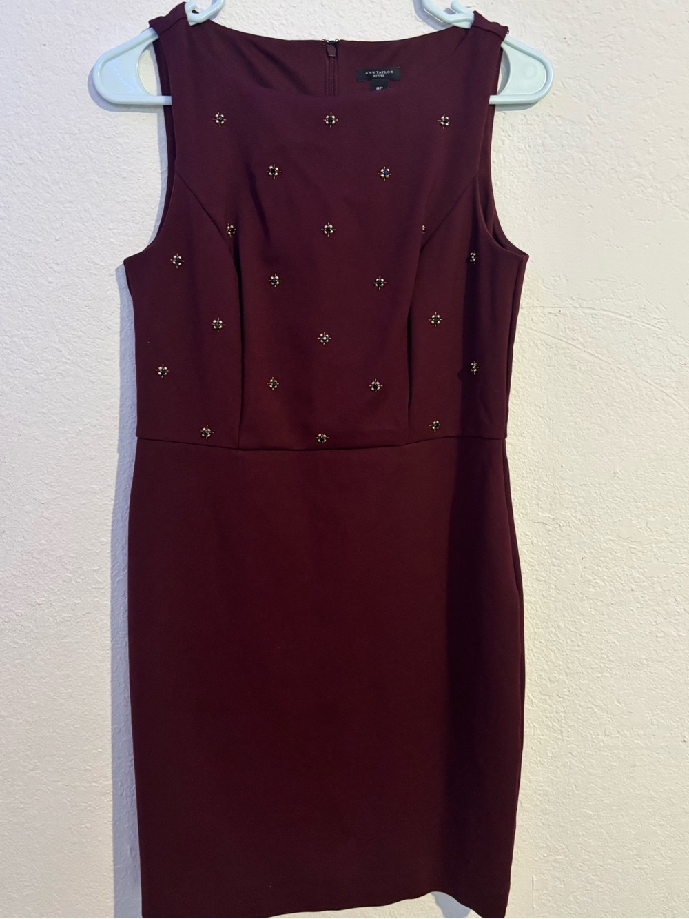 Ann Taylor Wine Sleeveless Midi Dress with Jewel Embellishments